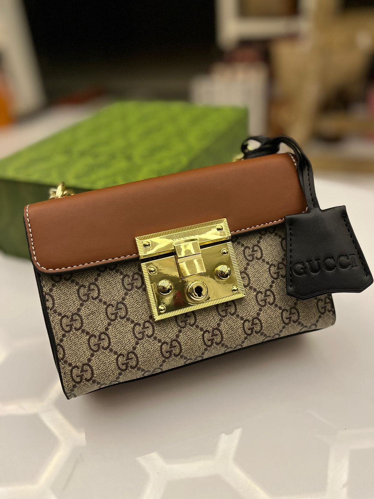 Gucci Padlock Master Quality Crossbody Bag with Lock and Key (Brown/Beige)