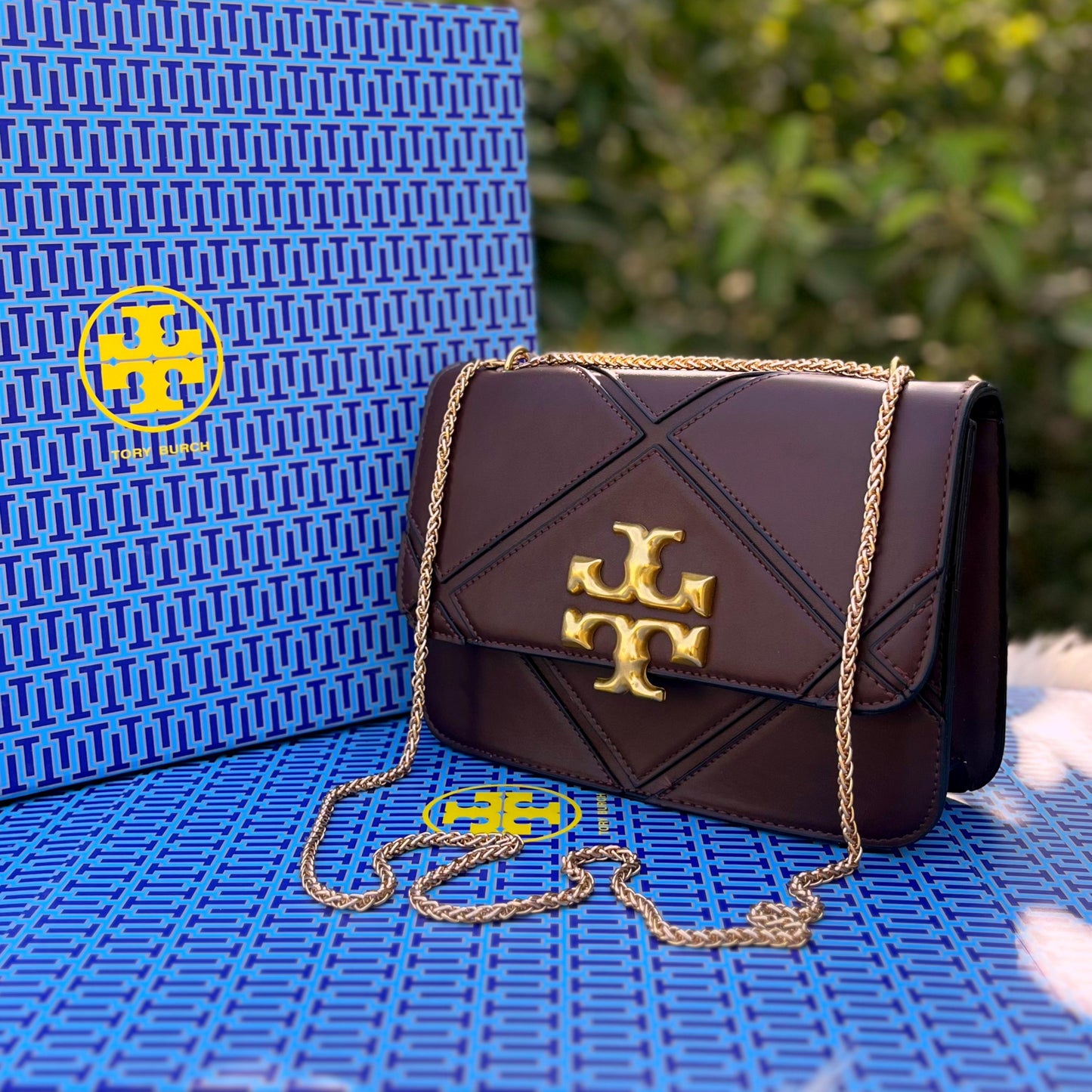 Tory Burch Cross Shoulder Bag with Long Chain for Women (Brown-2)