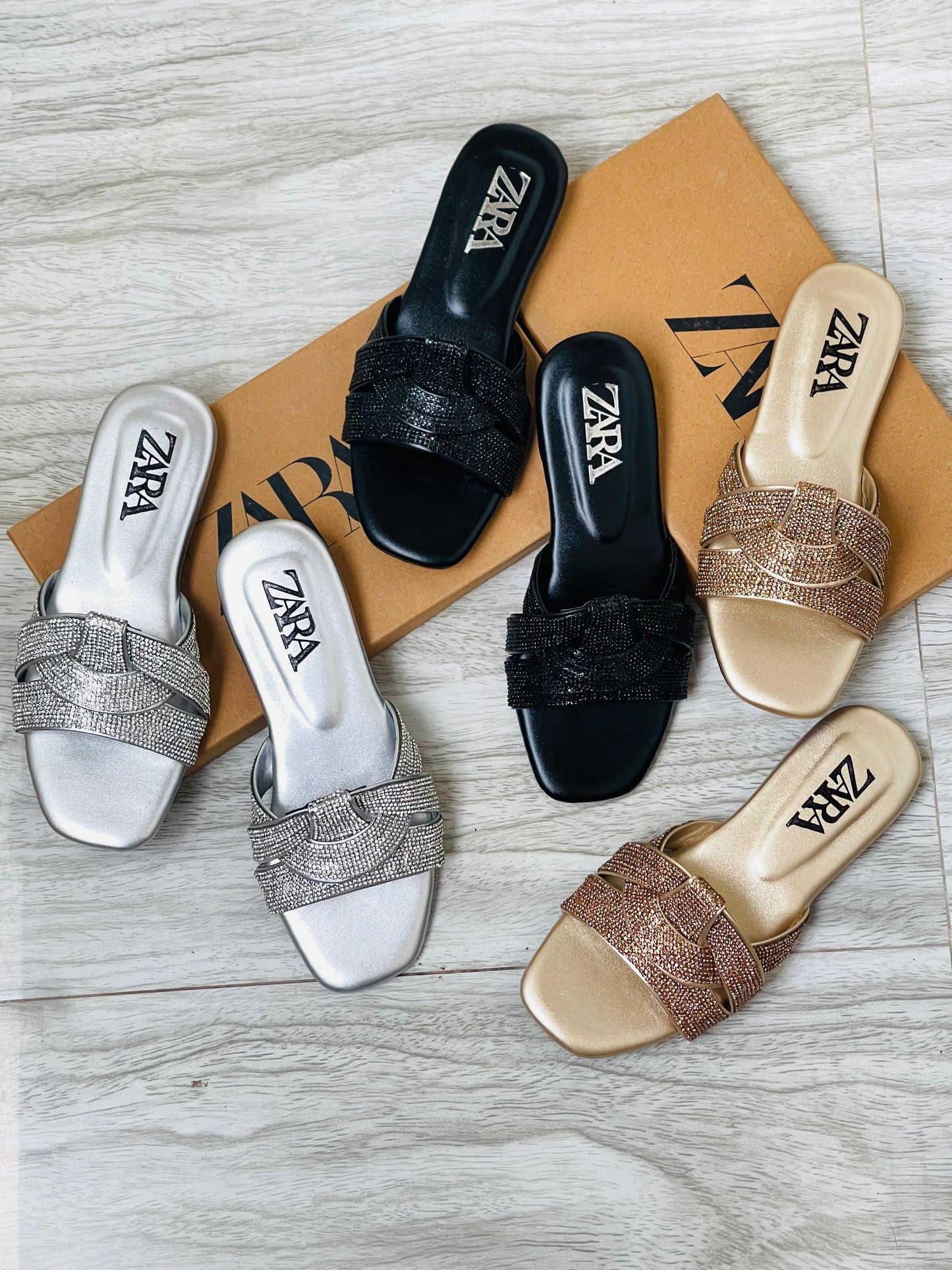 ZARA BASIC STONE FLATS – Women Shoes (Silver)