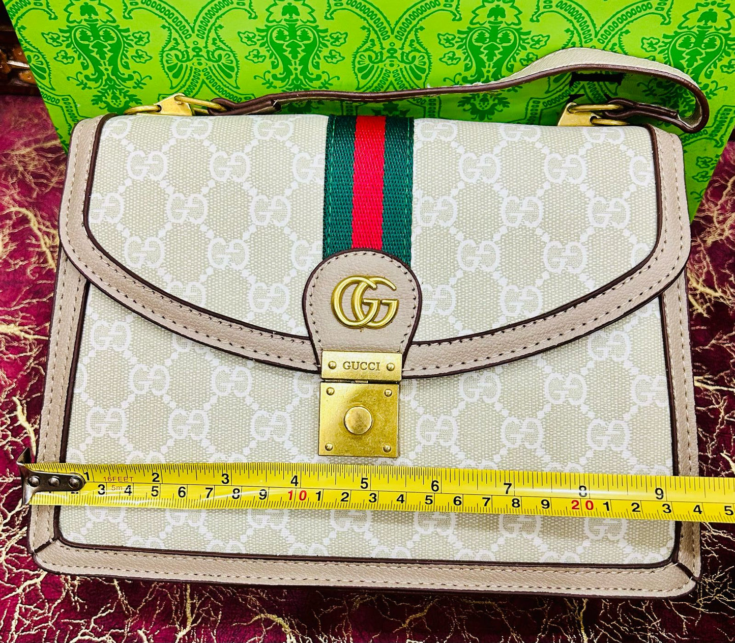 Gucci-Inspired Ophidia Bag with Long Chain and Branded Packing (Brown)