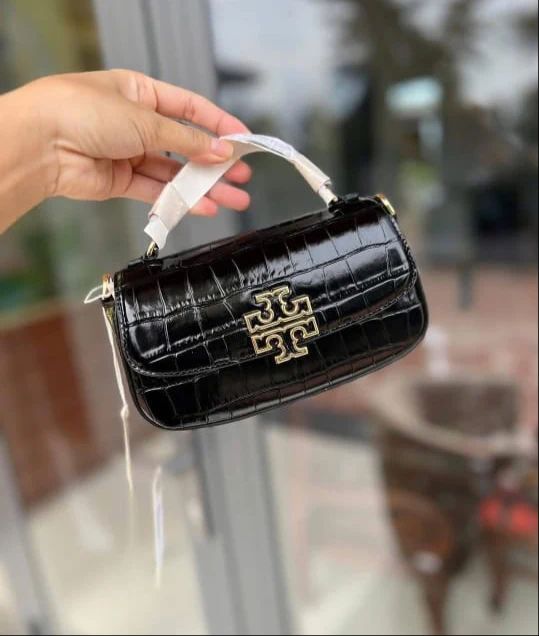 TORY BURCH — Britten Mini Top Handle Leather Bag (Black)