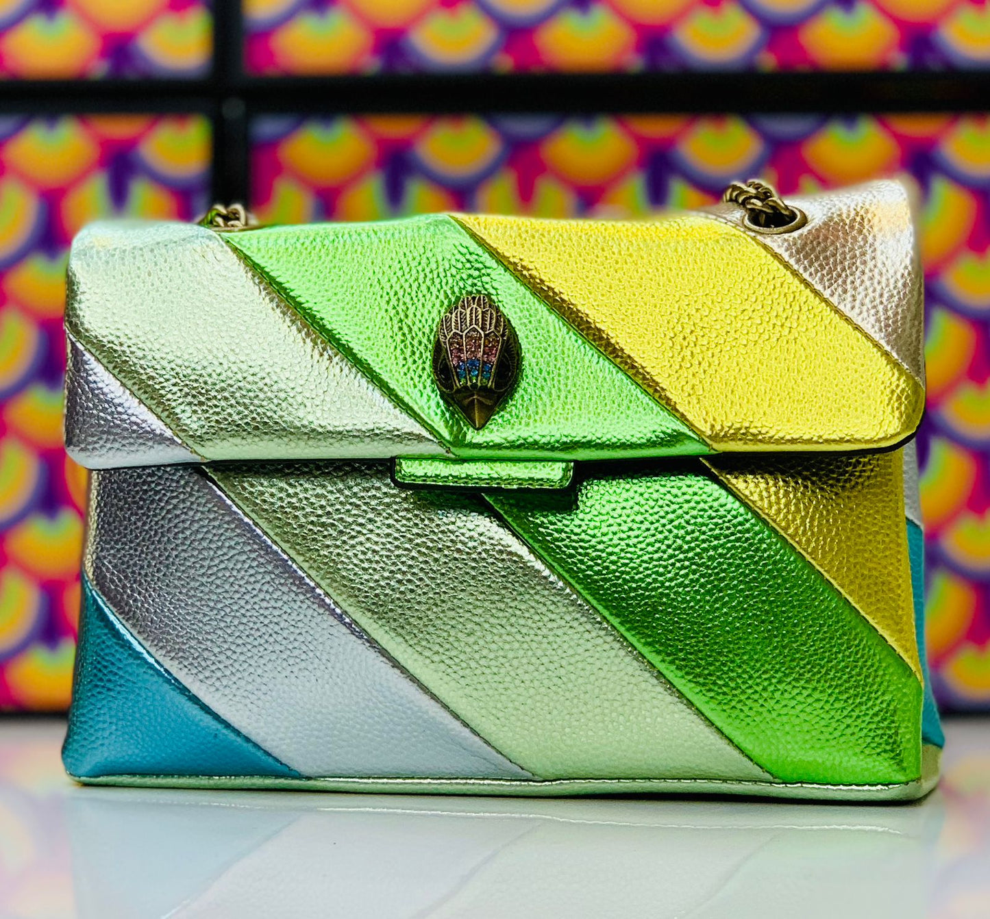 KURT GEIGER — Official Model Handbag (New Design | Premium Quality | With Box & Dust Bag) (Green with Mix Colors)