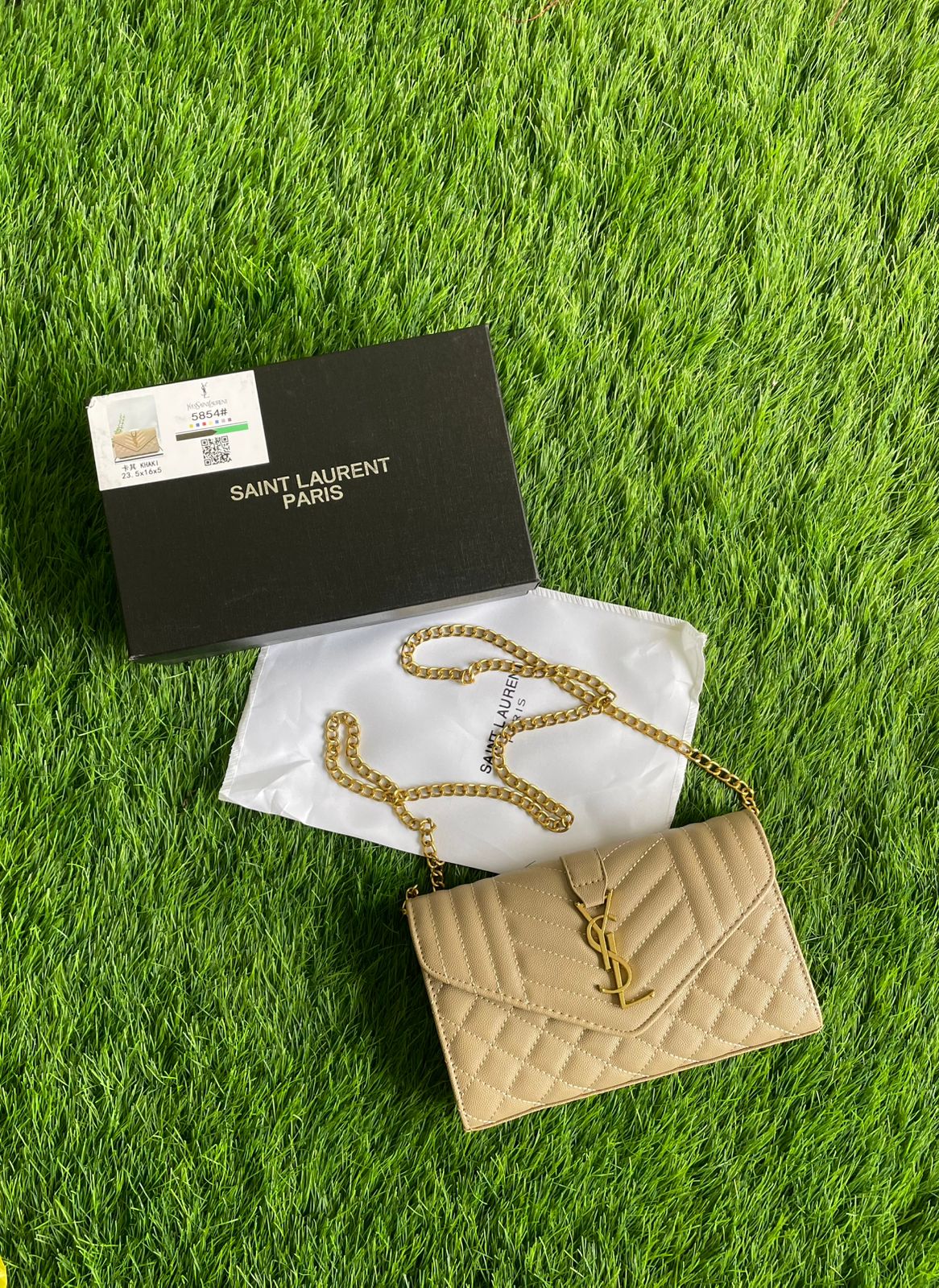 YSL-Inspired Handbag β Premium Quality Women Bag with Gold Accessories & Box(Almond)