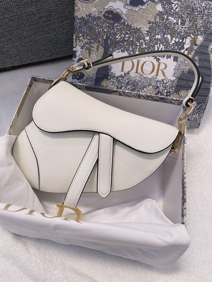 DIOR – Saddle Bag with Signature Strap (White)