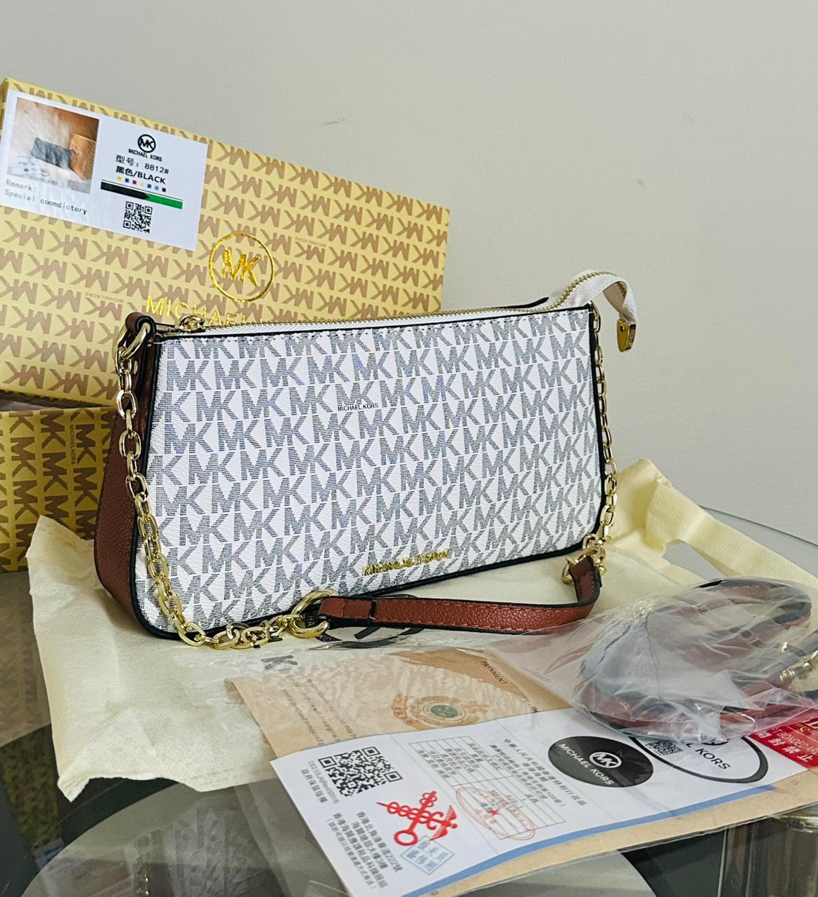 Michael Kors Crossbody Bag – High Quality & Iconic Style (Brown/White)