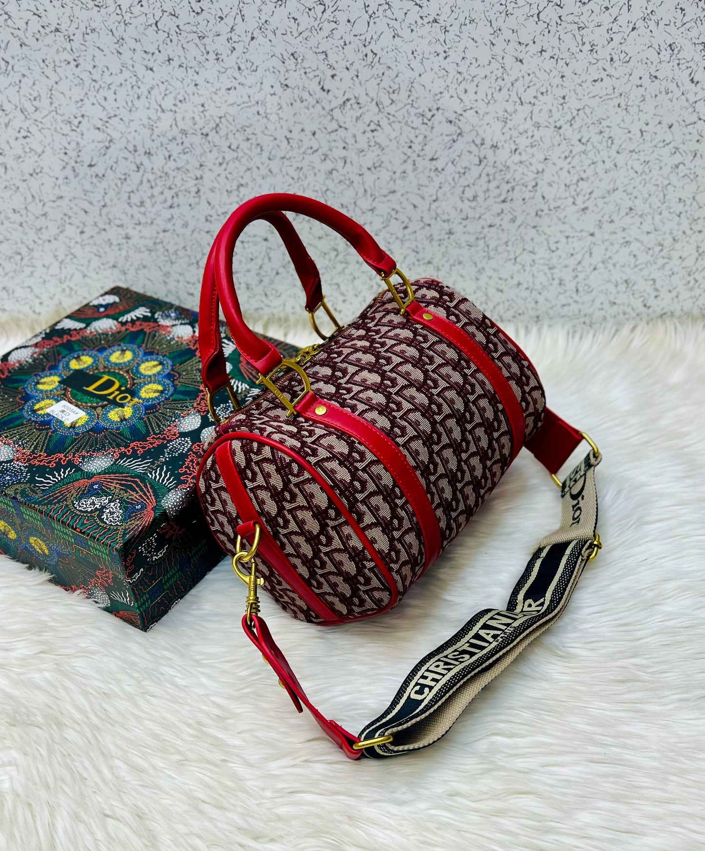 Dior Brand Duffle Women Bag – Premium Quality with Box & Dust Bag (Red)