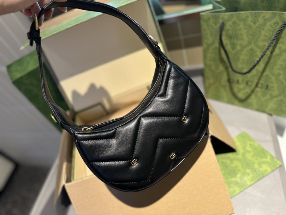 GUCCI GG Marmont Half-Moon Shoulder Bag – Women Bag (Black)