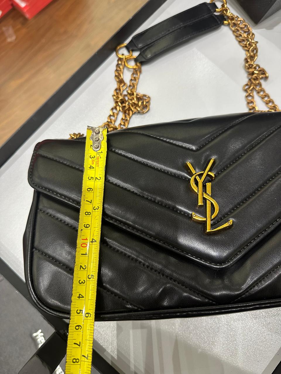 Saint Laurent Loulou Chain Bag – Women Bag in Soft Lambskin (Chevron Quilted Design) (Black)