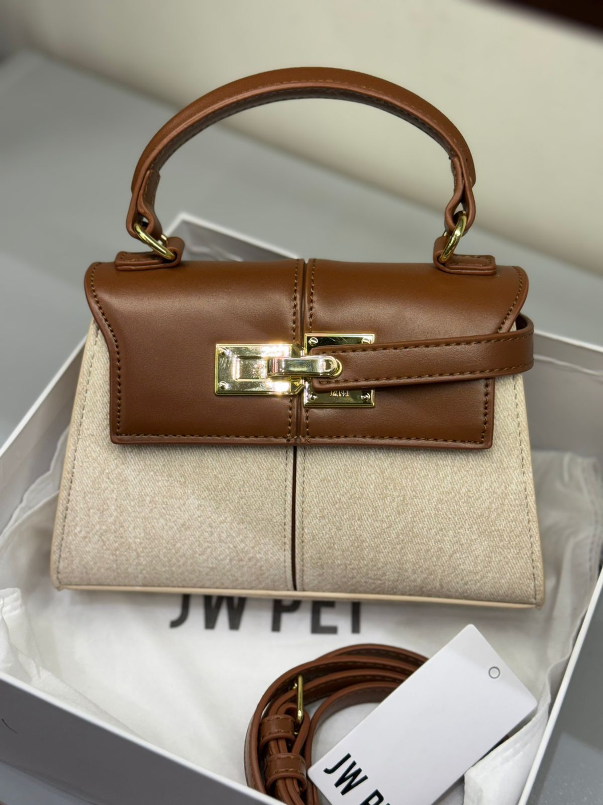 J-W P-E-I Elise Mini Top Handle Women Bag – Luxury Edition (Off White Brown)