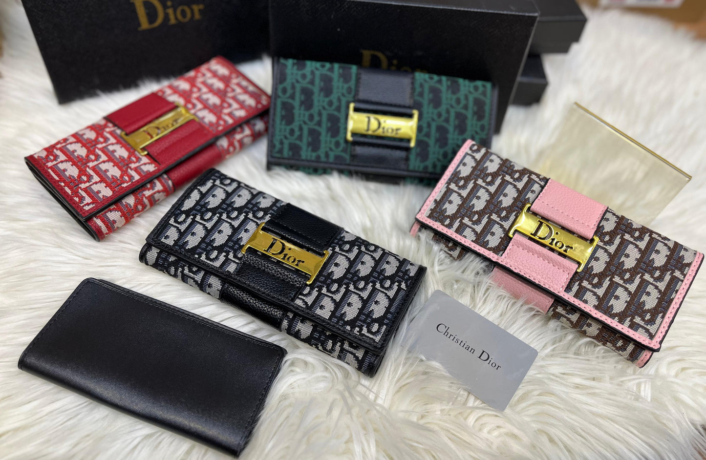 D-I-O-R FOLDER WALLET WITH CARD HOLDER – PREMIUM QUALITY (Pink with mix color)