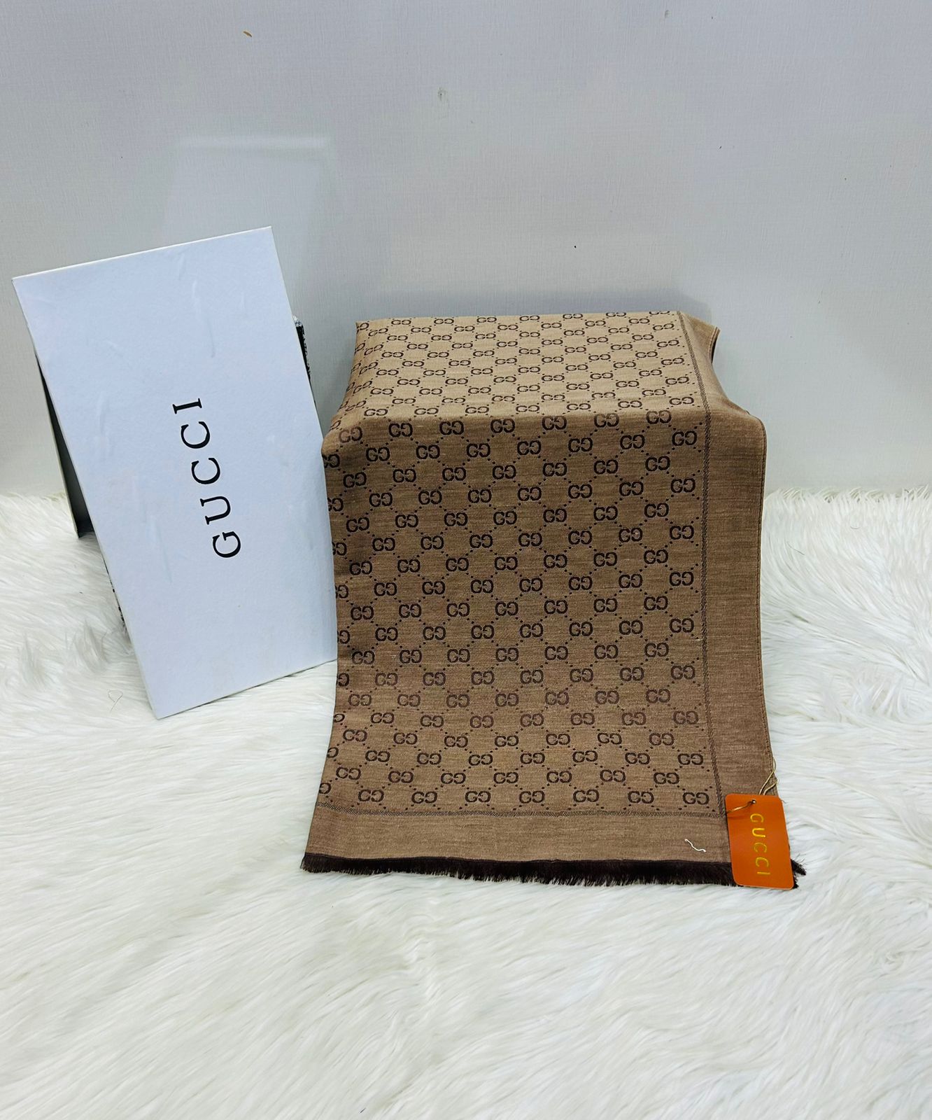 G-U-C-C-I Inspired Branded Scarf – Pashmina Edition | Luxury Collection (Brown-2)