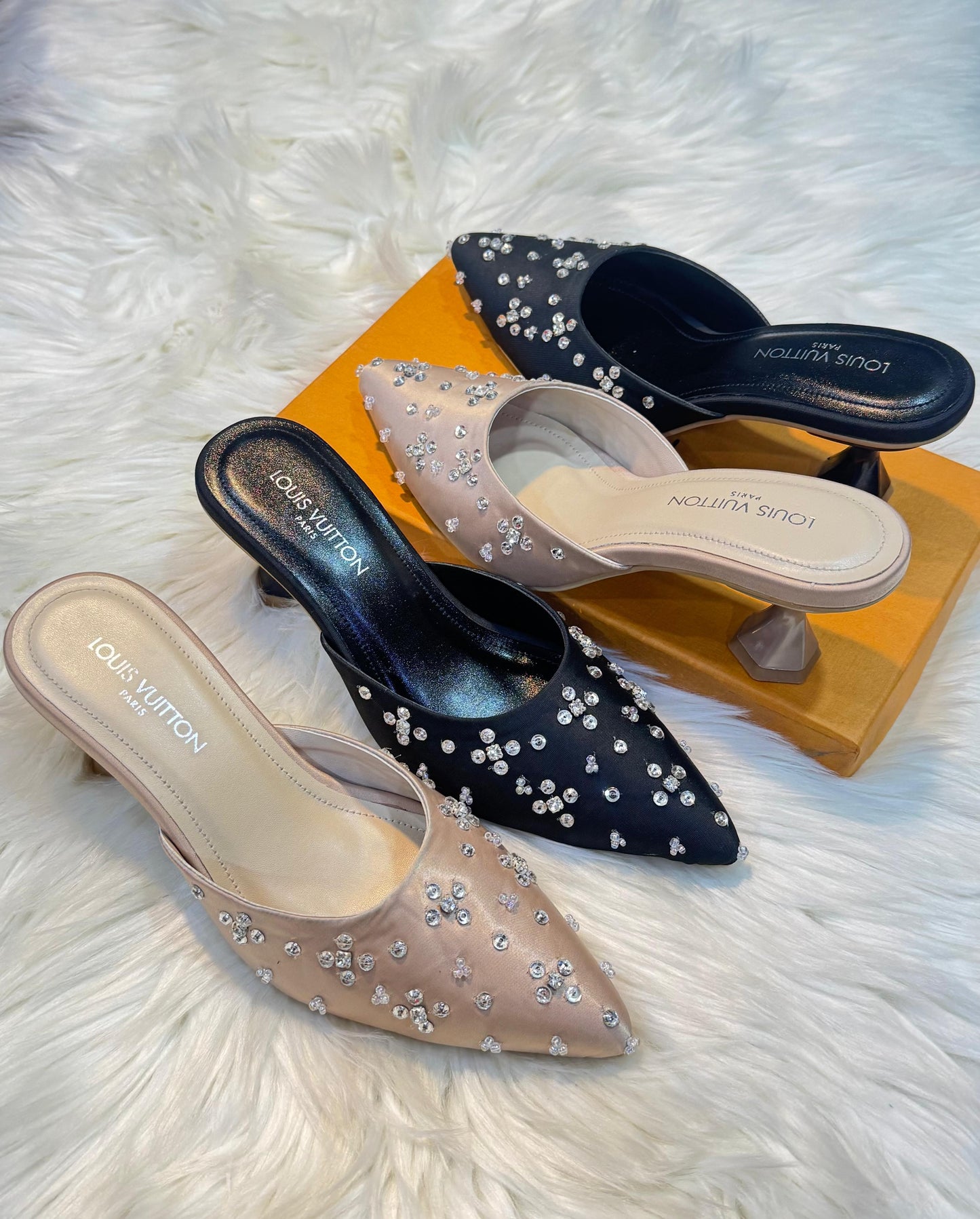 L-O-U-I-S V-U-I-T-T-O-N Inspired Heels – Elegant Women Footwear | Premium Edition (Black)