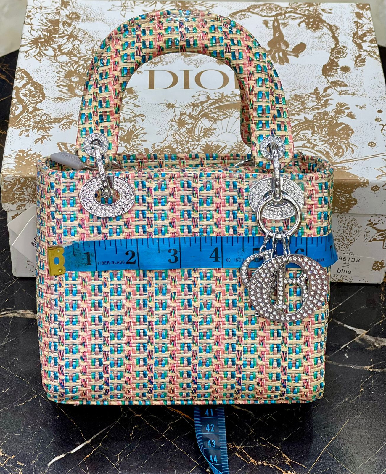 D-I-O-R Lady Luxury Quilted Small Top Handle Women Bag – Premium Edition (Blue)