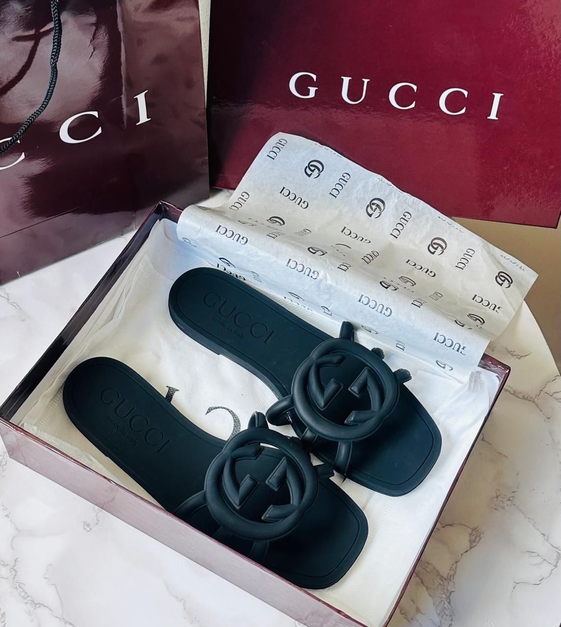 G-U-C-C-I Luxury Jelly Slippers – Premium Women Footwear | Summer Edition (Black)