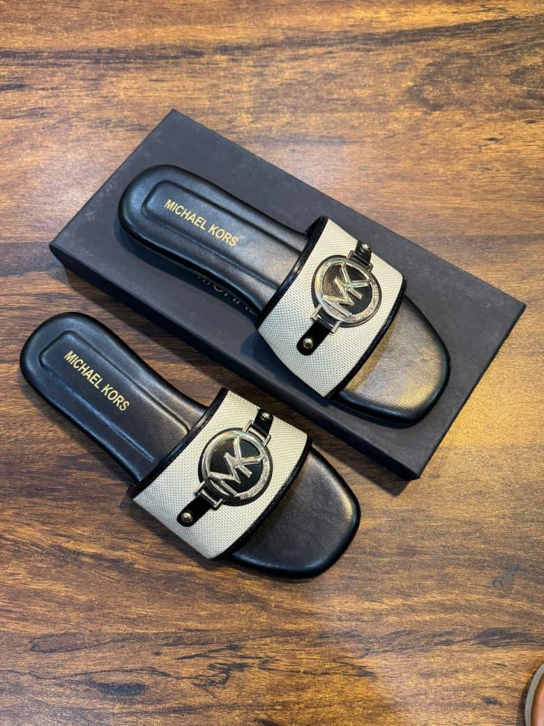 M-I-C-H-A-E-L K-O-R-S Inspired Flat Slippers – Regular Wear Women Footwear (Black-2)