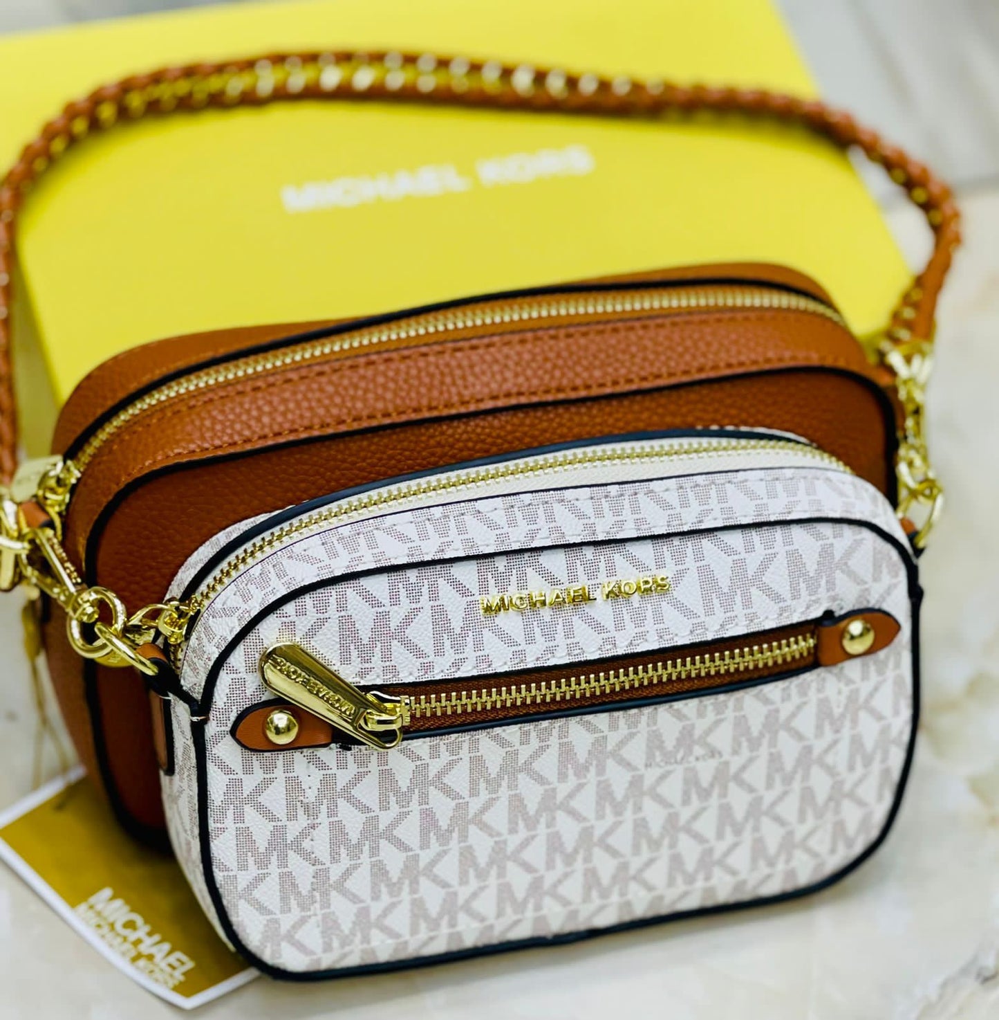 M-I-C-H-A-E-L K-O-R-S 2PC Set Women Bag – Master Class Edition (Brown/White)