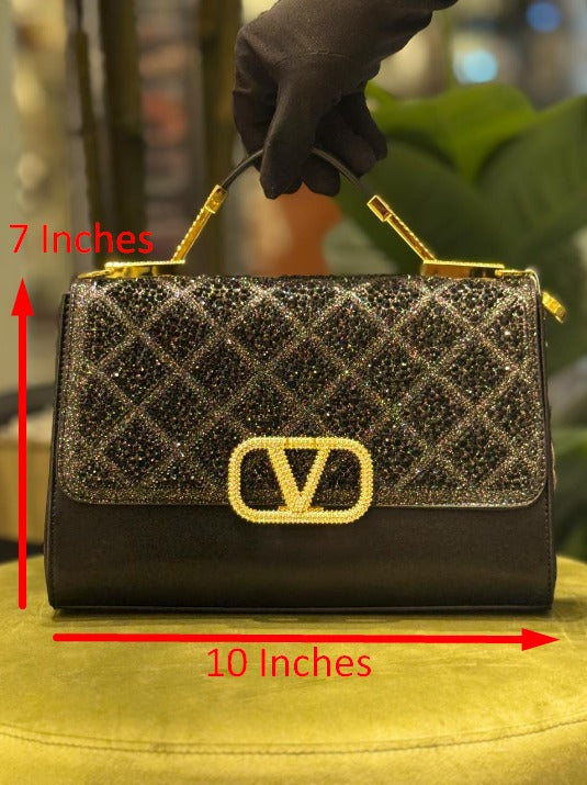 V-A-L-E-N-T-I-N-O STONE HANDBAG WITH LONG STRAP – Women Bag (Silver)