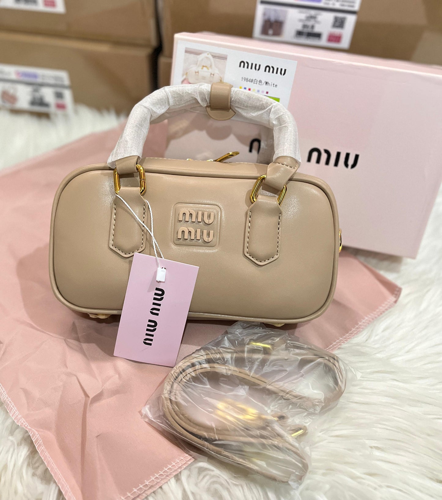MIU MIU Arcadie Leather Women Bag – Premium Quality | With Dust Bag & Box (Beige)