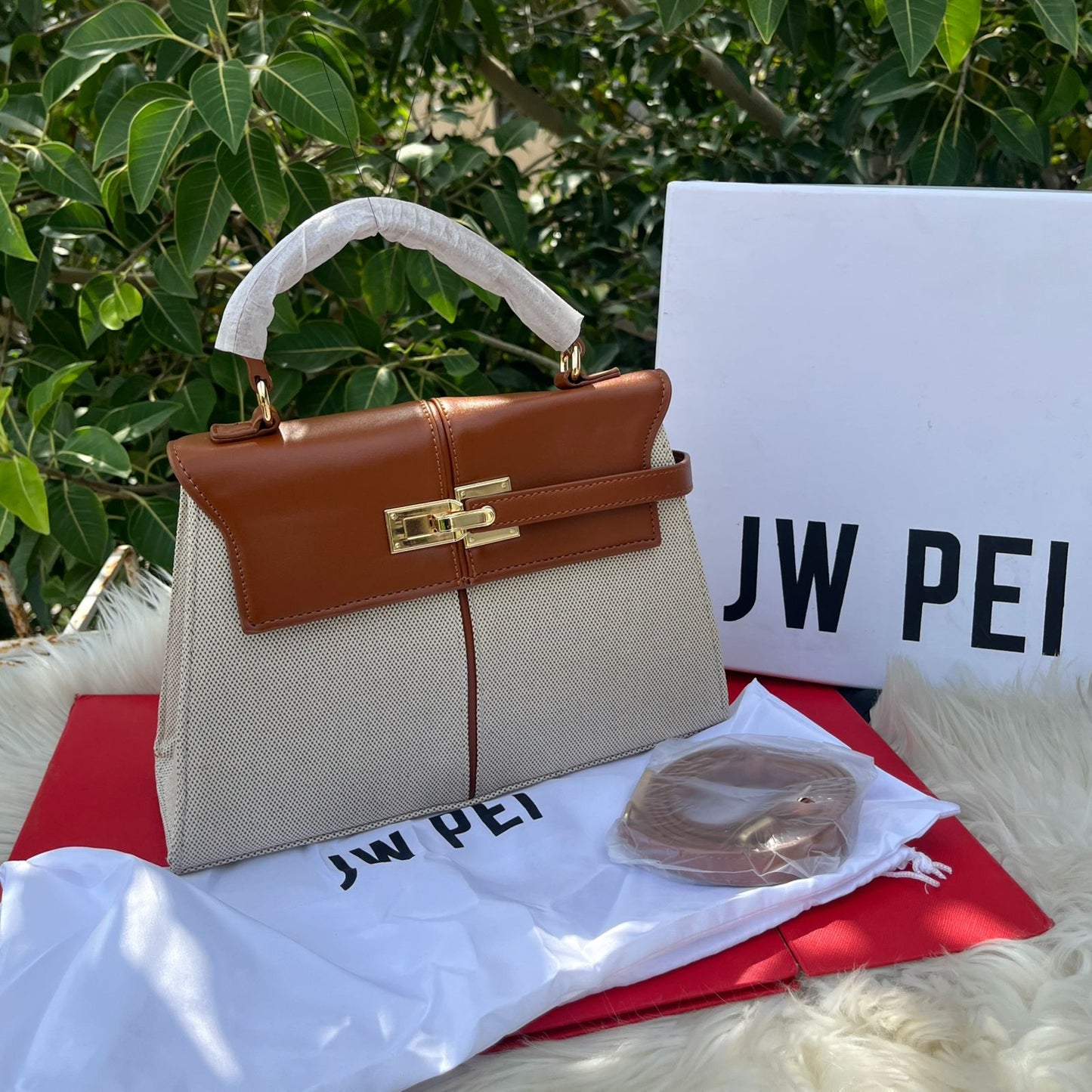 J-W P-E-I Elise Top Handle Regular Size Women Bag – Luxury Edition (Beige Brown)