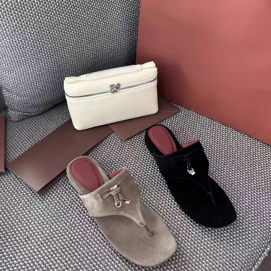 Loro Piana Summer Charms Walk Suede Thong Sandals β Premium Women Footwear (Cream/Beige)