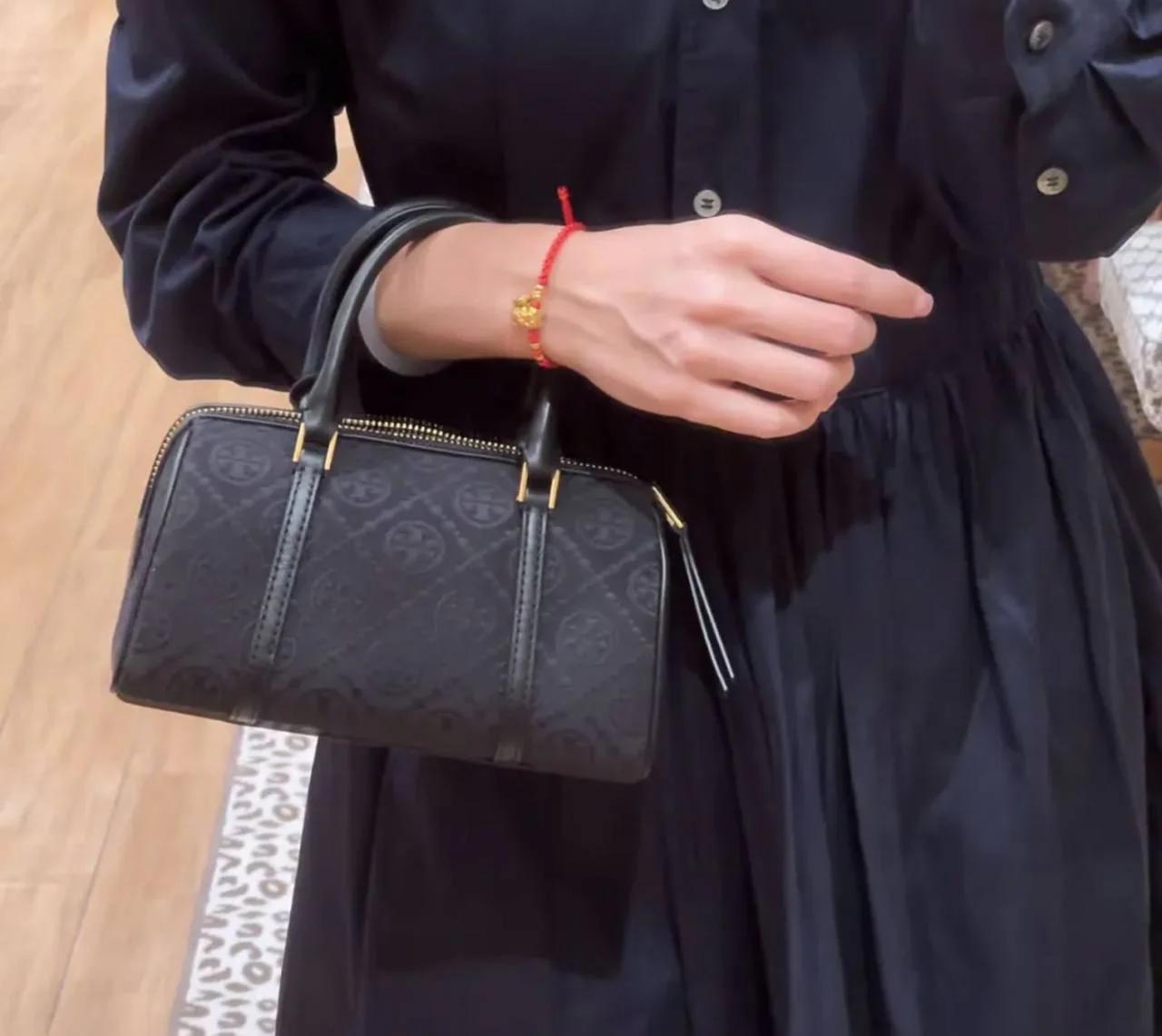 T-O-R-Y B-U-R-C-H T Monogram Petite Barrel Bag – Women Mini Crossbody Bag (Black)