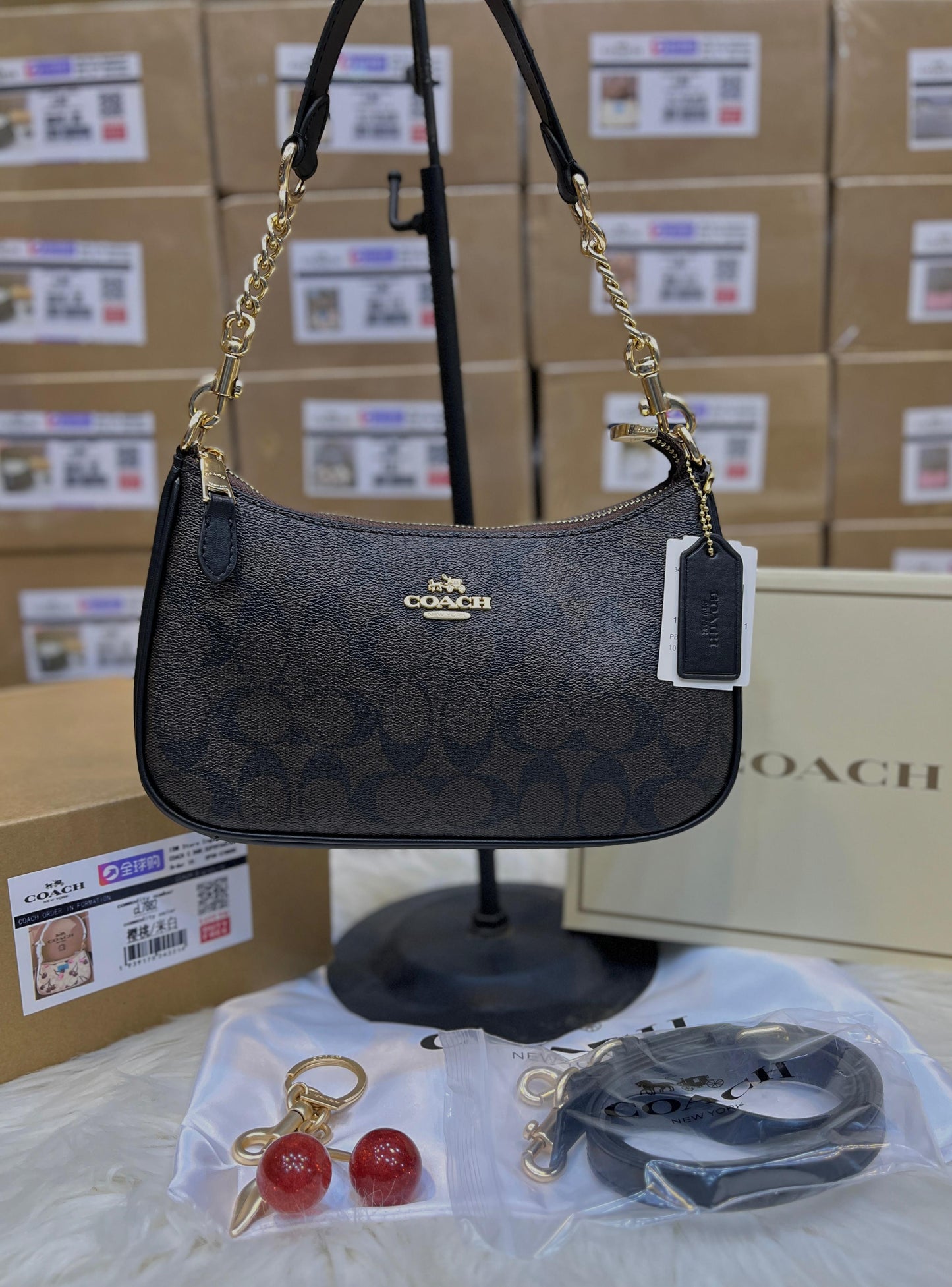 C-O-A-C-H Teri Shoulder Women Bag in Signature Canvas (Black Brown)