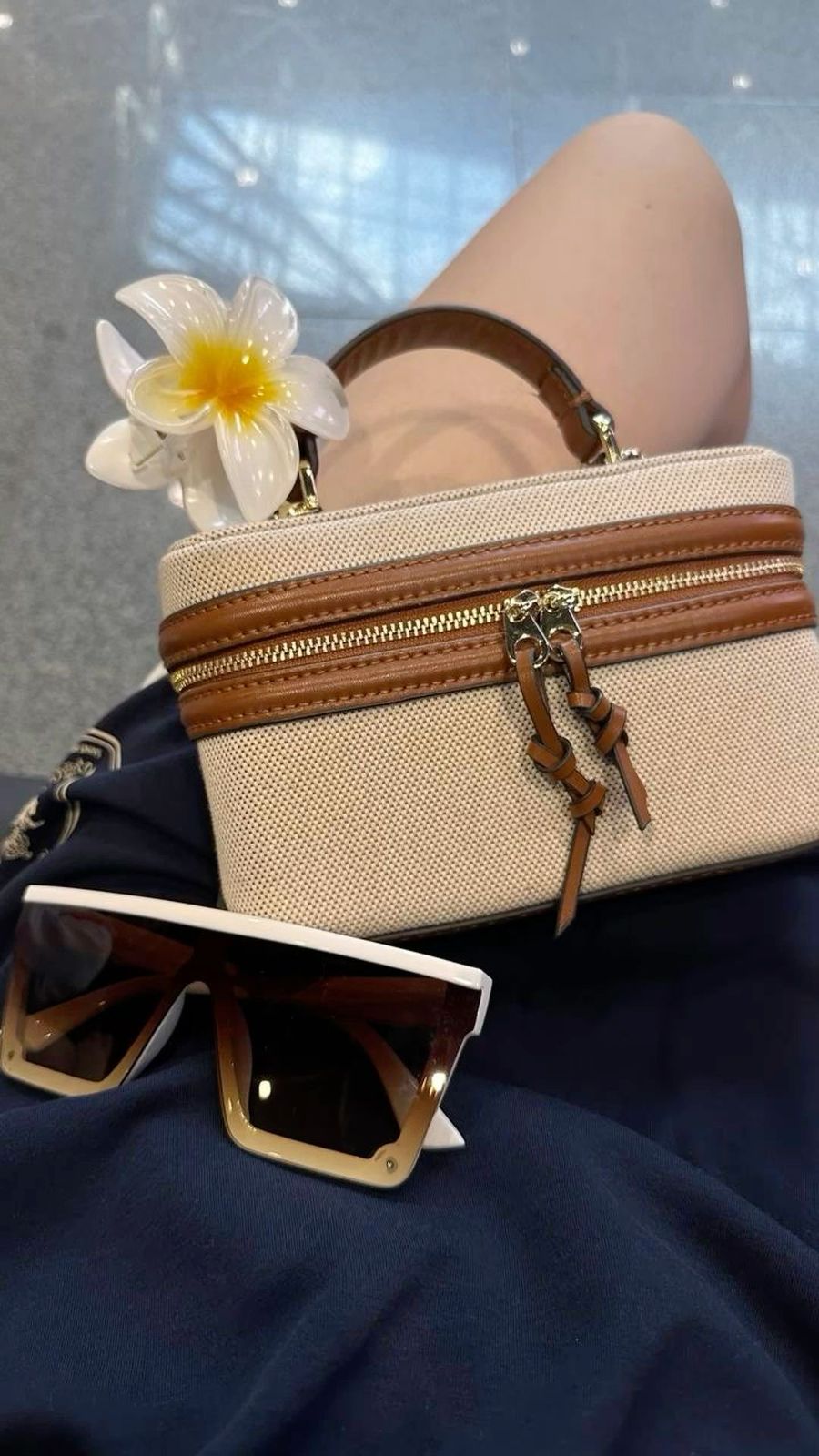 ZARA Crossbody Women Bag with Long Belt – Brand Box Packaging (Off White Brown)