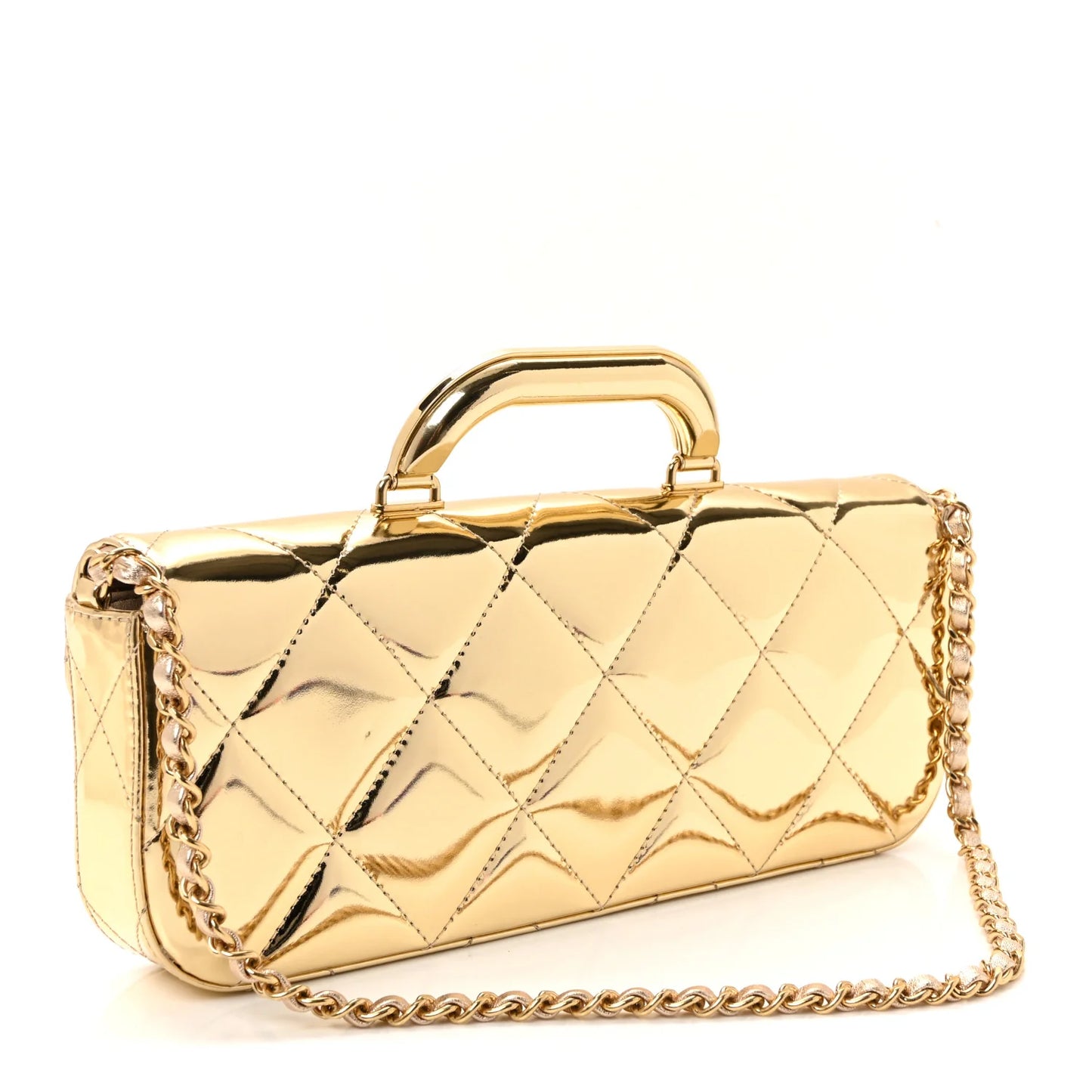 C-H-A-N-E-L Metallic Mirror Large Flap Top Handle Women Bag – Runway Luxury Premium Edition (Gold)