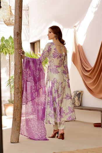 CAMELLIA-FT411 Unstitched 3pc (Cream + Purple)