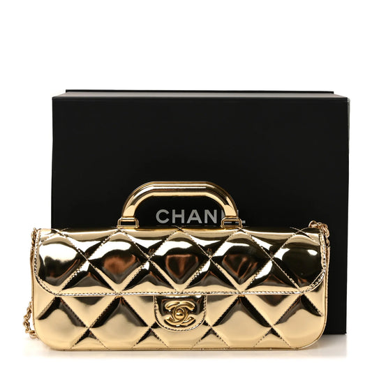 C-H-A-N-E-L Metallic Mirror Large Flap Top Handle Women Bag – Runway Luxury Premium Edition (Gold)