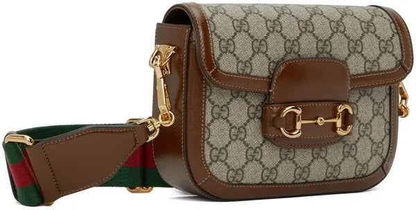 GUCCI Horsebit Mini Women's Bag in Blue and Beige GG Supreme Canvas (Brown)