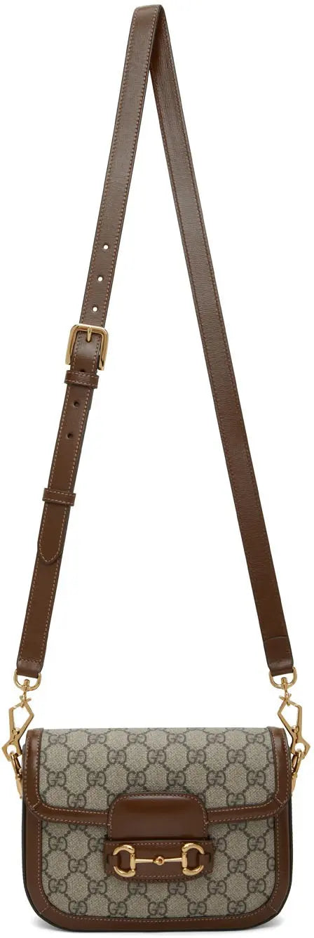 GUCCI Horsebit Mini Women's Bag in Blue and Beige GG Supreme Canvas (Brown)