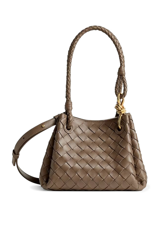B-O-T-T-E-G-A V-E-N-E-T-A Small Shoulder Women Bag – Intrecciato Chic Edition (Brown)