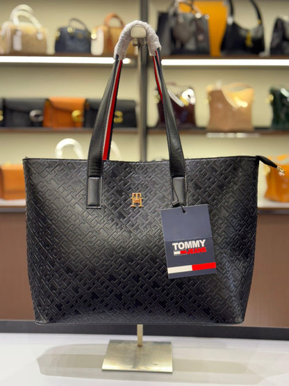 TOMMY HILFIGER ICONIC TOTE BAG – Women Bag (Black Design 1)