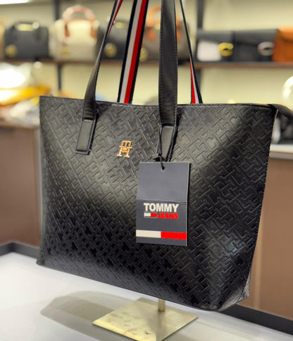 TOMMY HILFIGER ICONIC TOTE BAG – Women Bag (Black Design 1)