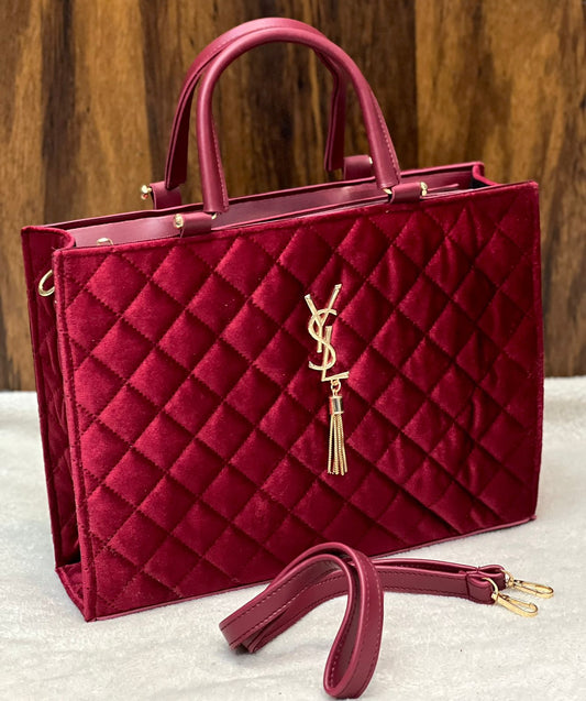 YSL Maroon Velvet Tote Women Bag - GRAND AZADI SALE – 50% OFF!