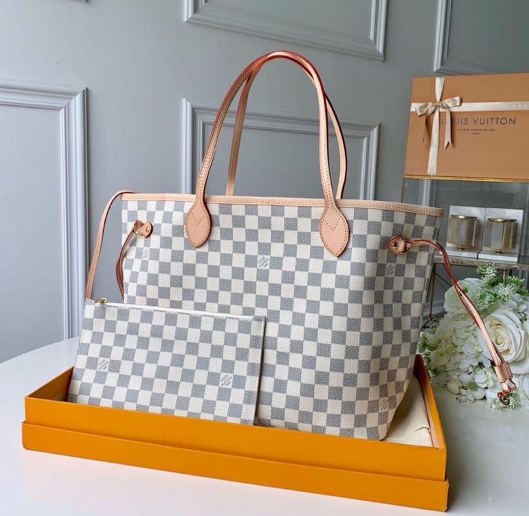 LOUIS VUITTON Neverfull GM - Women's Handbag (White/Grey Checkbox)