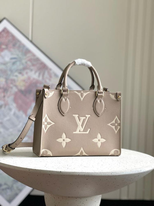 L-O-U-I-S V-U-I-T-T-O-N On The Go PM Empreinte 2Pc Set – Luxe Carry Women Bag (Cream/Dove)