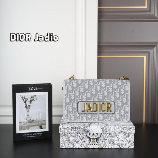 D-I-O-R Oblique J'Adior Mini Flap – Iconic Chain Women Bag (Grey)