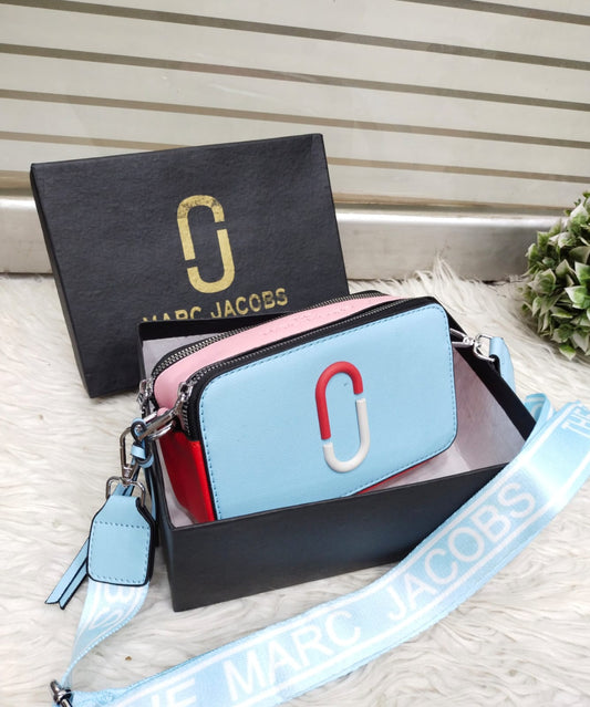 Branded Crossbody Women Bag MARC JACOBS With Box (White/Sky Blue/Red)