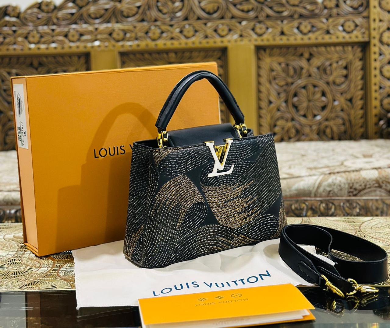 Louis Vuitton Capucines Women Bag - Premium Quality with Brand Box (Black/Gold)