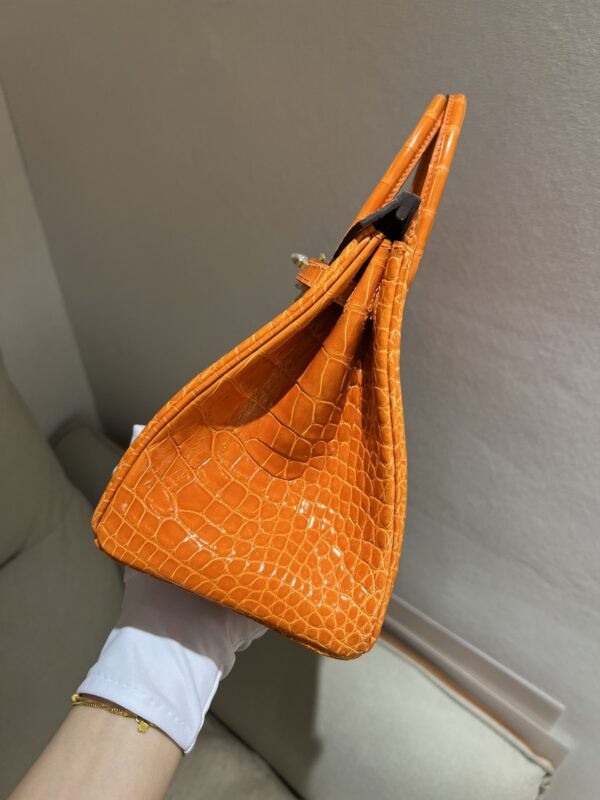 Hermes Birkin 25 Leather Gold Hardware Handbag Bag for Women (Orange Shine)