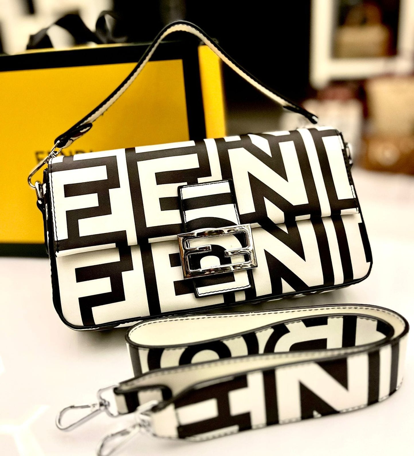 Fendi Baguette Bag from Roma Capsule Collection - Women's Fashion Statement (Black / White)