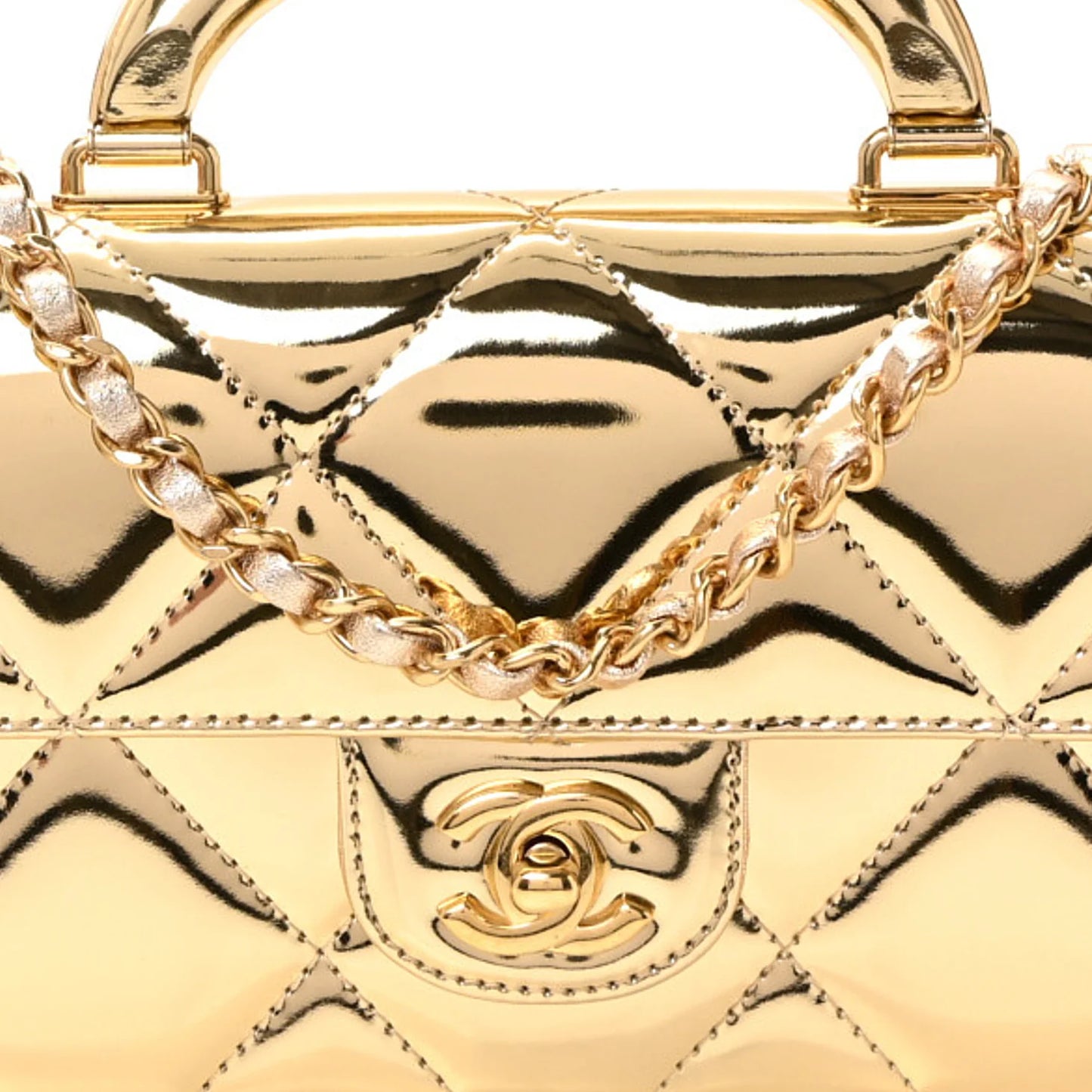 C-H-A-N-E-L Metallic Mirror Large Flap Top Handle Women Bag – Runway Luxury Premium Edition (Gold)
