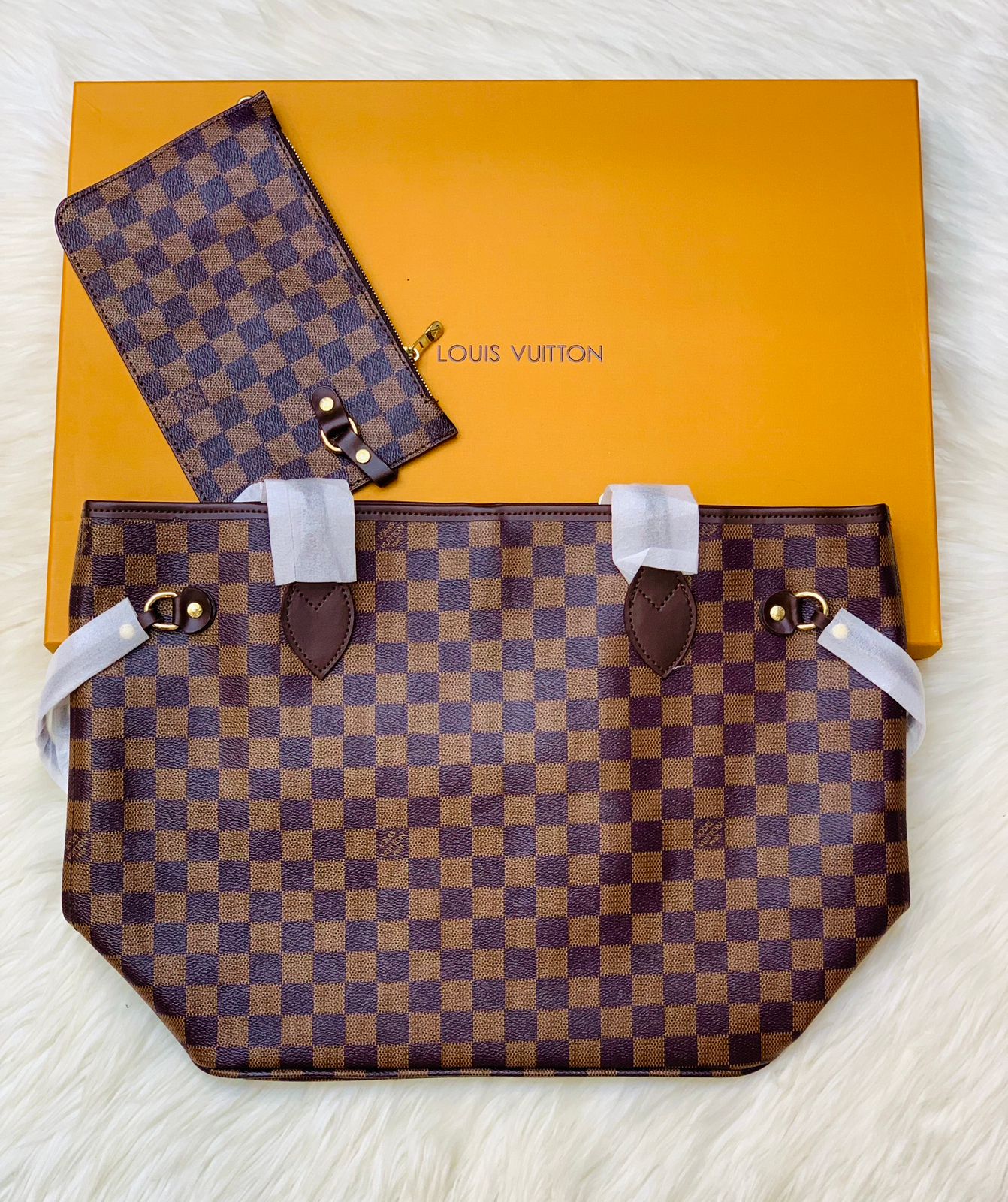 LOUIS VUITTON NEVERFULL – Women Tote Bag 2PC Set (Brown Design 1)