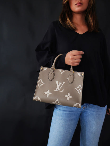 L-O-U-I-S V-U-I-T-T-O-N On The Go PM Empreinte 2Pc Set – Luxe Carry Women Bag (Cream/Dove)