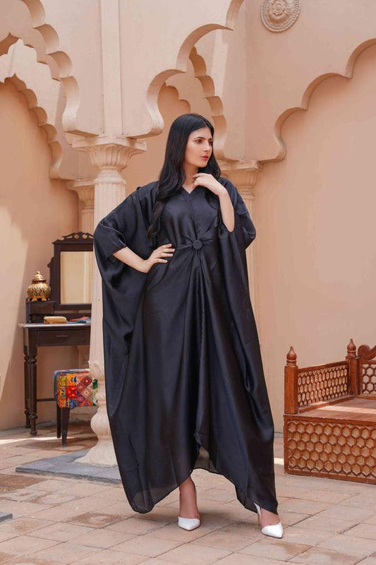 Royal Silk Kaftan (Stitched) (Black)