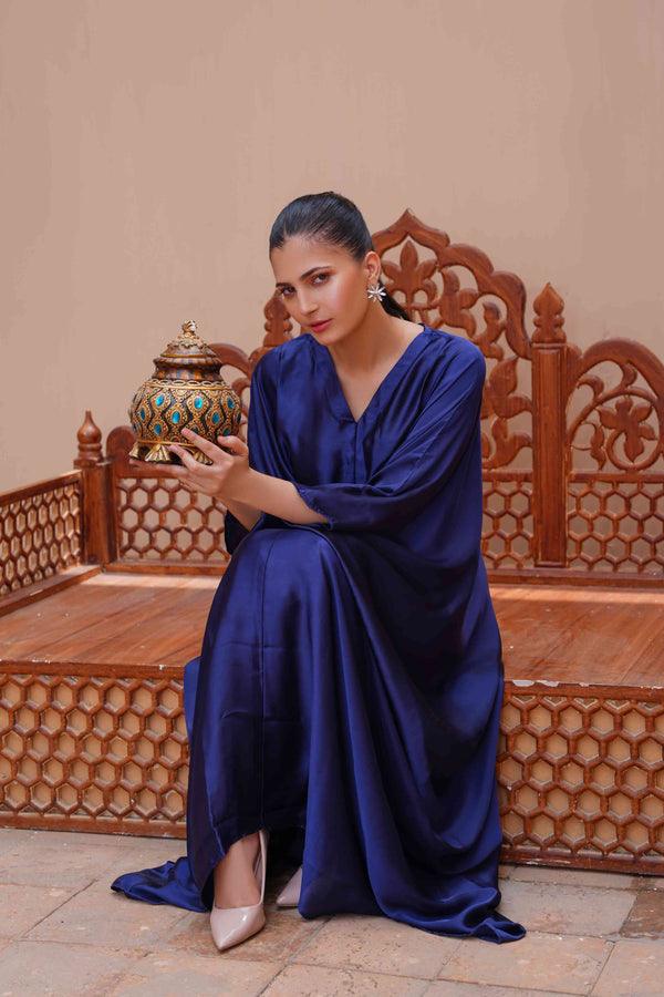 Royal Silk Kaftan (Stitched) (Blue)