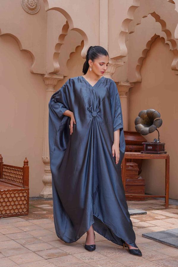 Royal Silk Kaftan (Stitched) (Grey)