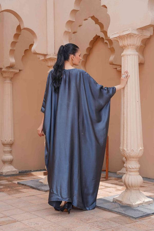 Royal Silk Kaftan (Stitched) (Grey)